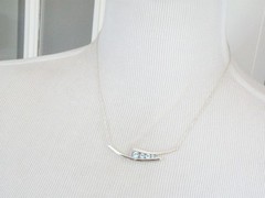 Vintage Sterling Silver 925 Natural Heated Blue Topaz Channel Set Necklace 18″