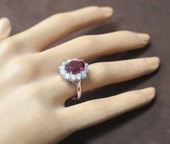 Vintage 18K White Gold Engagement Ring 4.38ct.Natural Rhodolite Garnet Oval Cut