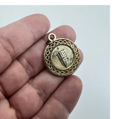 Vintage Saint Anthony of Padua Red Enamel Religious Medal Pendant Gold Tone