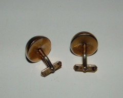 Swank Blue Cabochon Gold-tone Cufflinks, Bullet Back Toggle, Vintage, pre-owned