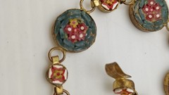 Italian Vtg c1930s Micro Mosaic Multi Color Floral Design Linked Bracelet Size 7