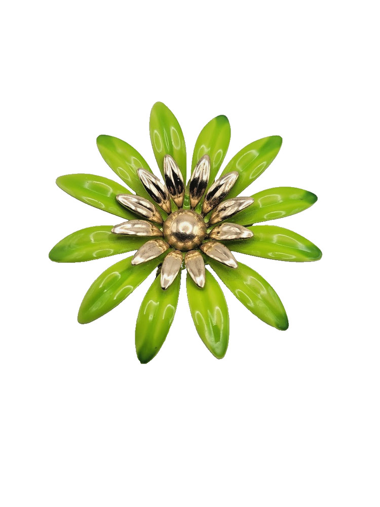 Sarah Coventry Fashion Petals Flower Power Neon Green Enamel Brooch 1968 Mod