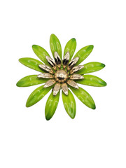 Sarah Coventry Fashion Petals Flower Power Neon Green Enamel Brooch 1968 Mod