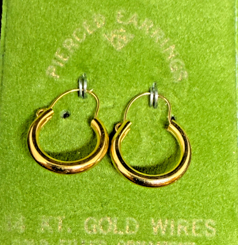 Vintage Solid 14kt Gold Earwire Gold Filled Hoop Earrings 0.66g NOS
