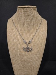 Vintage Sorrento Sterling Silver Filigree Necklace Green Rhinestones 16”