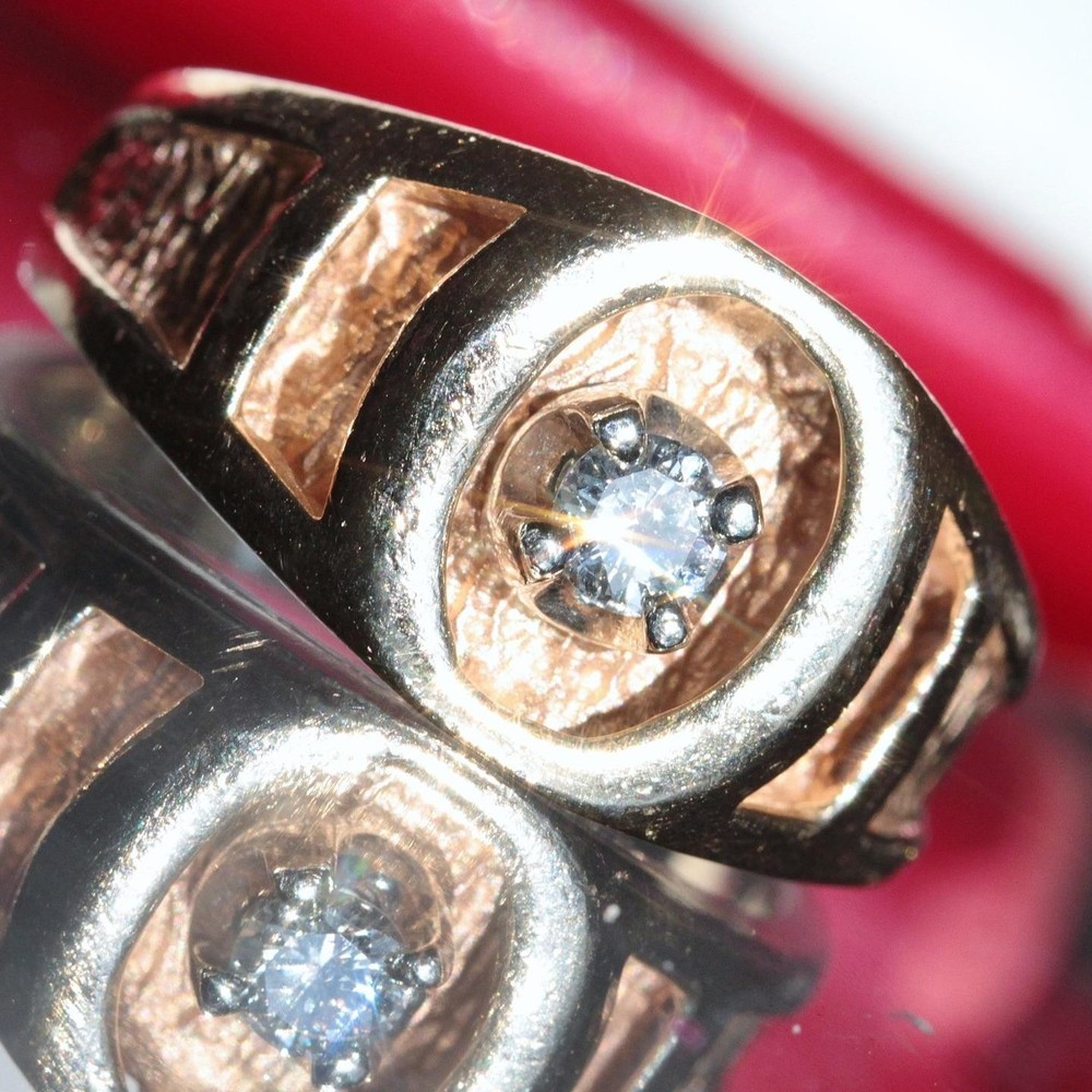14k yellow gold ring 0.17ct diamond solitaire sz 6.5 vintage handmade 7.6g N2539