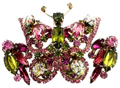 Vintage Juliana Butterfly Brooch & Earrings ~ Fushia & Olive with Easter Eggs