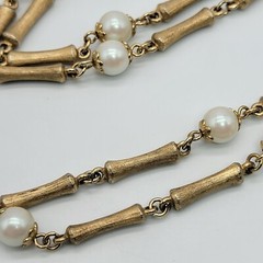 Vintage Faux Pearl Brush Gold Tone Necklace Unique Chain 30″