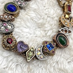 Vintage Slider Charm Bracelet Multicolor Jewels Fits 6.5″ Wrist 7″