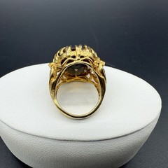 18K HGE Gold Tone Oval Faceted Brown Smoky Quartz Ornate Cocktail Ring Sz 4.75