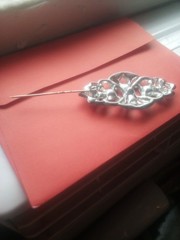 Antique glamorous silver-tone Art Deco brooch pin rhinestone accents C clasp