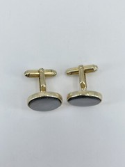 Vintage Anson Gray Mother of Pearl mens cufflinks round gold tone bullet back