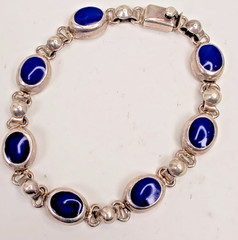 Vintage CME 925 Sterling Silver Navy Blue Enamel Oval Link Bracelet 7″