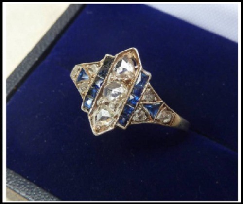 Art Deco 3.50 Ct Diamond & Sapphire Vintage Engagement Ring 14K Yellow Gold FN