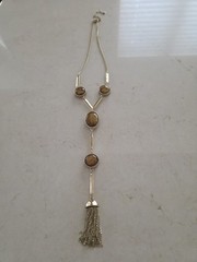 Vintage Chico’s Signed Animal Print Calf Hair Pendant Long Statement Necklace