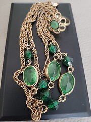 Vntg Bezel Set Green Lucite Necklace & Uncas Mfg Co Adjustable Green Stone Ring