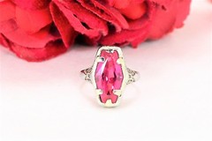 Vintage Designer Belais Ring 18K White Gold Pink Sapphire Filigree Art Deco S. 7