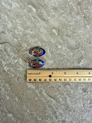 Vintage Floral Cloisonné Wire Dangle Earrings. Gold Tone. Very Good Condition