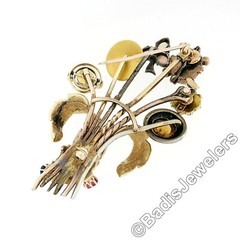 Antique Victorian Custom 6 Gold Silver Stick Pin Bundle Pearl & Gemstone Brooch
