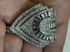 Lot 7 Antique Rhinestone Pavé Art Deco Dress Clips, Buckle, Sapphire Blue Purple