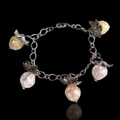 Vtg Silver Plate Crackle Glass Flower Drop Charm Bracelet 8.5in