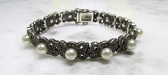Marsala Sterling Silver Imitation Pearl & Marcasites Bracelet ~ 30g ~ 6-C523