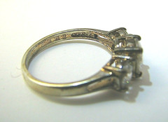 GOLD PLATED STERLING SILVER RING THREE CZ CUBIC ZIRCONIA 3 IDEAL ROUND CUT Sz 8