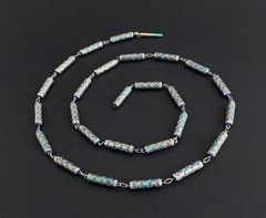 VINTAGE CHINESE EXPORT SILVER & CLOISONNÉ ENAMEL BARREL TUBE LINK NECKLACE 77CM