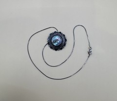 Vintage 925 Sterling Silver Round Abalone Shell Pendant Necklace