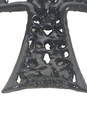 Oweiss Black Rhinestone and Resin Cross Brooch Vtg Gothic Glam Statement Piece