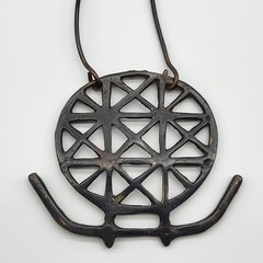 Antique Wrought Iron Artisan Necklace Bold Geometric Estate