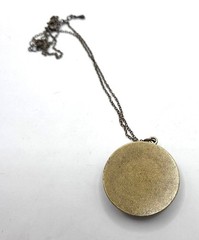 Antique Brass Look Necklace With Blue Glass Stone Pendant On Chain