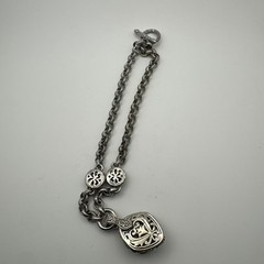 Vintage Brighton Necklace Silver/Gold Tone Black Stones Chunky Link Estate 10”