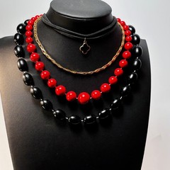 Necklace Lot Goth Witchy Black Red Vintage Acrylic Beads Metal Pendant Y2K