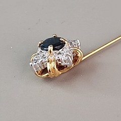 Vintage Sapphire Stick Pin Clear Cubic Zirconia Gold Plated