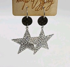 Star Crystal Chandelier Earring Dangle White Rhinestone PAVE Statement 3.5 in