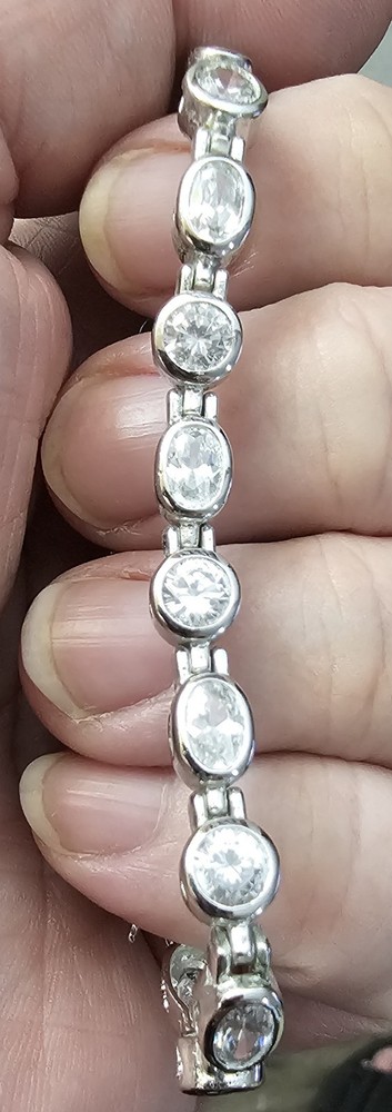 Ross Simons 925 Sterling Silver CZ Tennis Bracelet Heart Cutout Links 6.75″