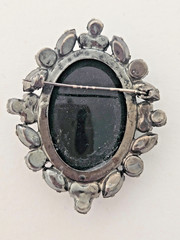 Vintage Mourning Style Cameo Brooch Black Jet Rhinestone Victorian Revival Goth