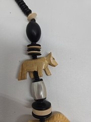 Vintage African Tribal Chunky Beaded Wood Hand Carved Safari Animal Necklace 28″