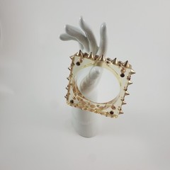 Vintage Clear Lucite Square Bangle Bracelet Studded Metal Studs Chunky