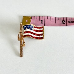 Vintage 4th Of July USA American Flag Red White Blue Enamel Rhinestone Lapel Pin