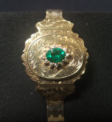 Wonderful 14kt Solid Yellow Gold Victorian Bracelet – Large Emerald w/Diamonds