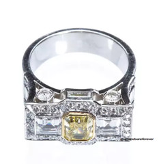 Classic Fancy Intense Yellow Emerald-Cut Citrine & Old Mine Cut CZ Art Deco Ring