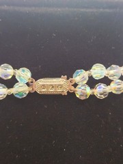 Vtg Double Strand AB Faceted Crystal Bead Necklace with Box Closure