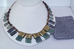 Contemporary Bronze Copper Green Stone Bib Cleopatra 18″ Necklace