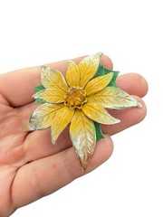 Vintage Jewelry Yellow Flower Brooch Unique Floral Pin with Rhinestone