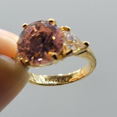 Vtg Sz 5 Ring Pink Clear Cubic Zirconia 18K GE Gold Electroplate Jewelry USA S#2