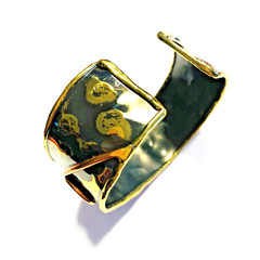 Vintage Artisan Jewelry Cuff Bracelet Handmade Crafted Mixed Metals Art To Wear