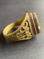 Handmade Tuareg Brass Ring Geometric Patterns & Rosette Motif Ring Size 11 US