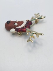 Vintage Reindeer Santa Hat Glitter Enamel Retro Christmas Pin Brooch Danecraft